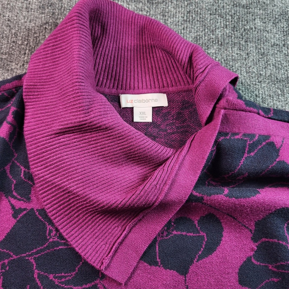 Liz Claiborne XXL Purple Floral Print Cowl Neck Knit Sweater Women's